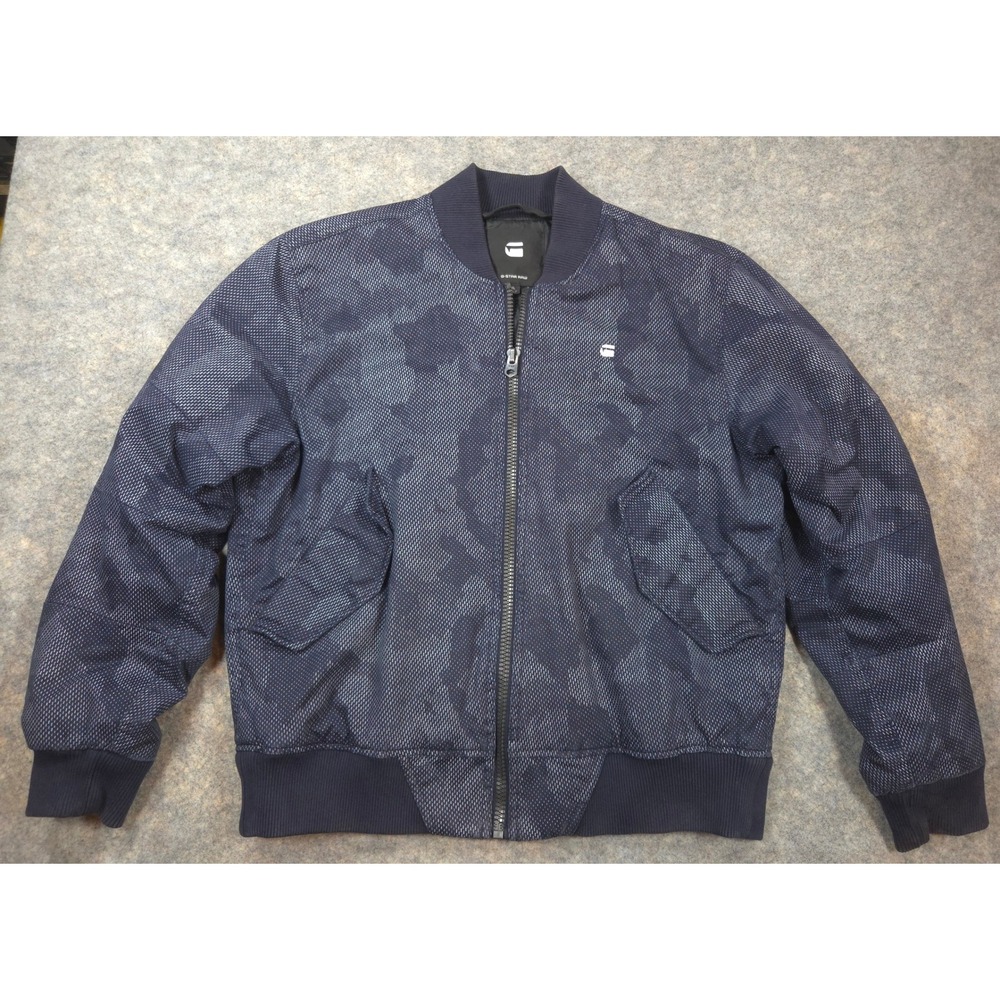 G-Star Raw Mens XL Blue Camo Quilted Bomber Jacket Full Zip Streetwear